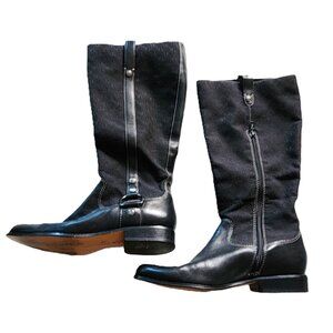 ANNE KLEIN Boots- "Mafritzy" Logo Tall Riding Boots-Black on Black-Women's 6M